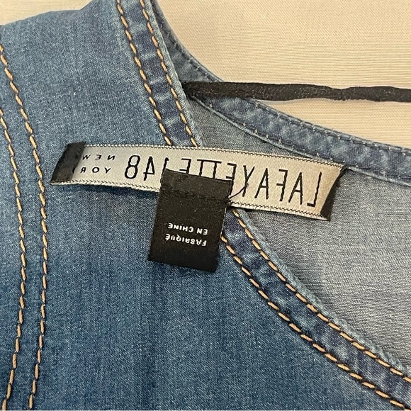 Lafayette 148 New York Chambray Cap Sleeve Dress Size Large - Picture 11 of 14